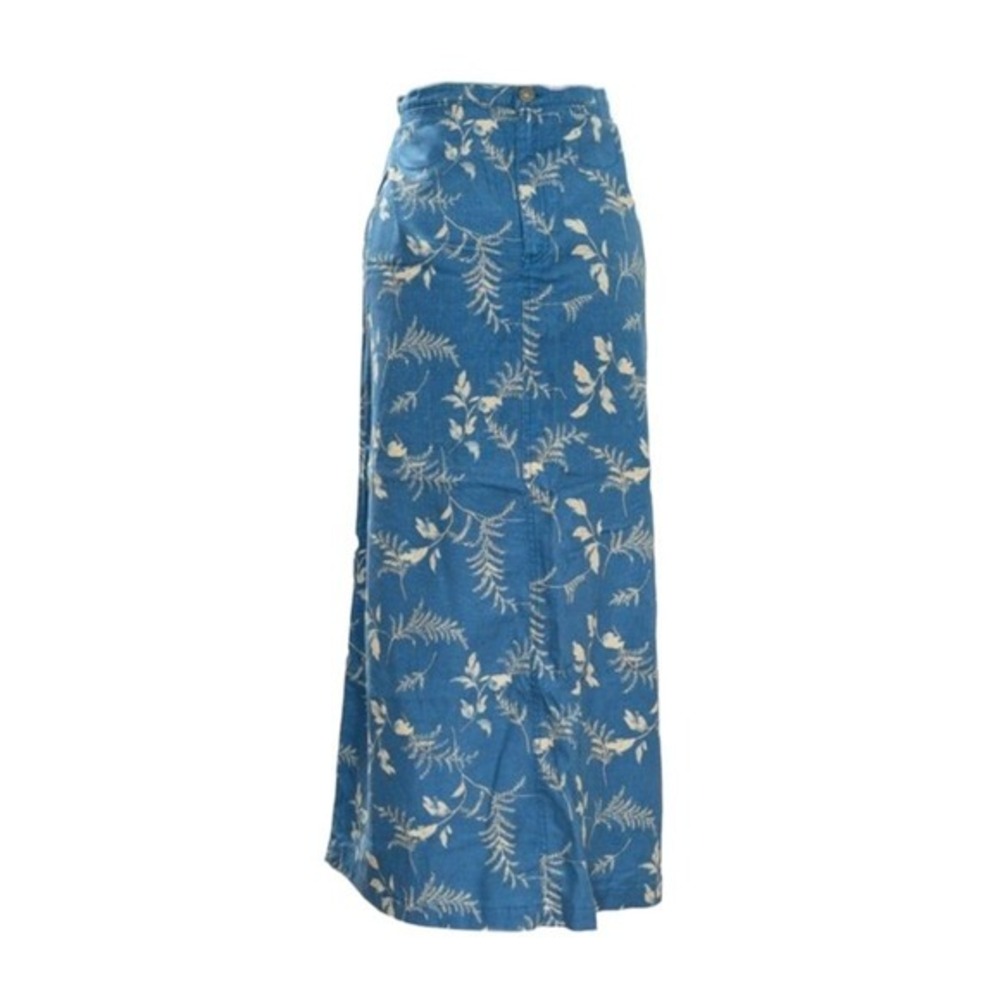 Liz Claiborne Lizwear Blue Floral Linen Blend Maxi Skirt Botanical Print Size 16